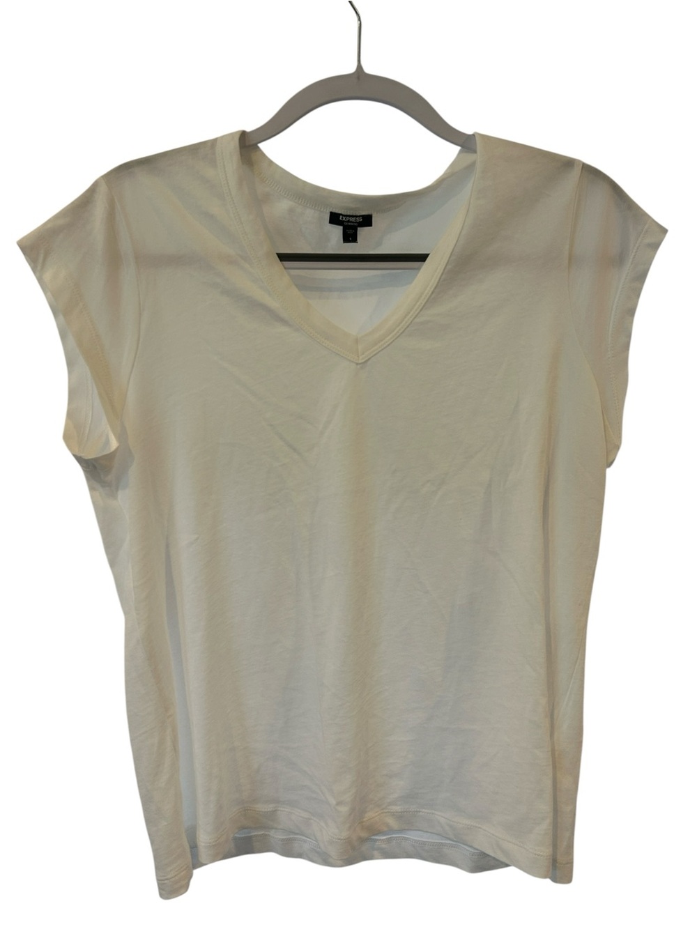 Express Skimming white v neck basic capsule ladies tee size Small cotton